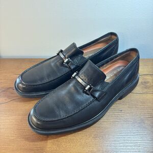 Clarks Mens 9 Structured Bit Loafers Black Leather Slip On Comfort Dress Shoes